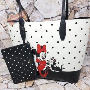 Christmas Gift Reversible Polka Dot Black Minnie Mouse White Tote Kate Spade
